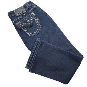 Miss Me Easy Boot Cut Jeans 29 Dark Wash Flap Pockets Bling Y2K Rodeo Cowgirl